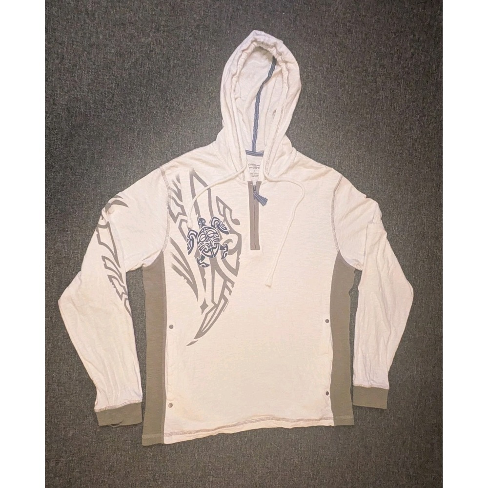 Vintage Crazy Shirts Hoodie Shirt Men Small White Surf Tribal Logo Quarter Zip